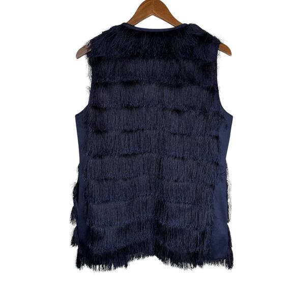 Anthropologie Eva Franco Navy Blue Tiered Eyelash Fringe Layering Vest - Picture 11 of 15